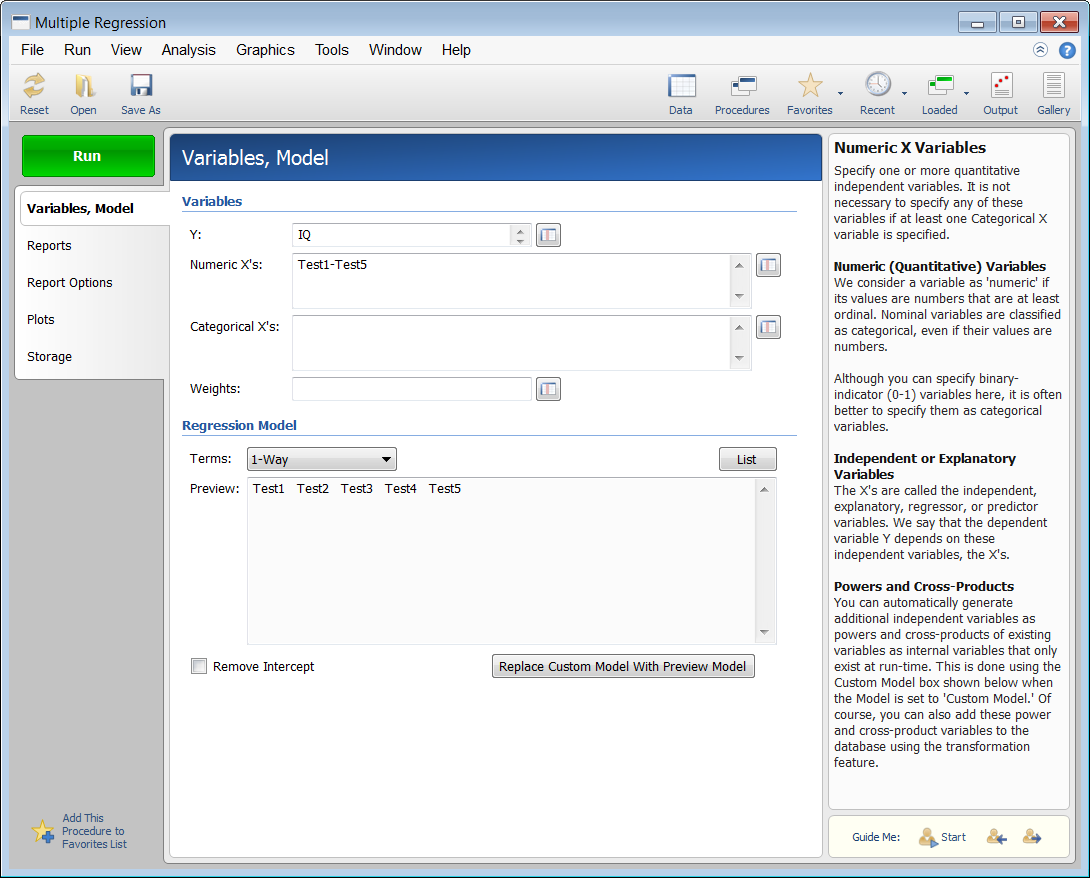 NCSS Procedure Window NCSS Procedure Window