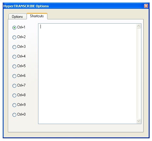 HyperTRANSCRIBE選項 - 快捷方式窗口